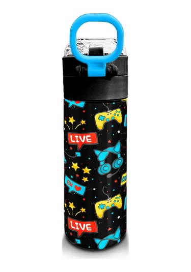 Coral High Kids Siyah Mavi Gamer Desenli Pipetli Ve Direkt İçim Çelik Termos 500 Ml 31984 Siyah - Mavi