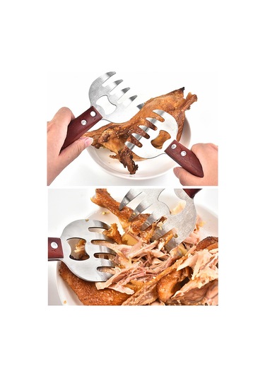 Xiyyadms Paslanmaz Çelik Et Pençesi - Uzun Ahşap Saplı, Kaymaz Tutuşlu, Kolay Temizlenir Bbq Ve Et Ayırma Aleti Diğer