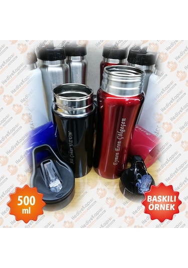 500 ML İsme Özel Emzikli Matara Lazer Baskılı Gümüş