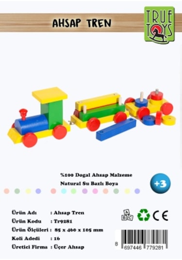 Çocuk Ahşap Eğitici Oyuncak Geometrik Tren Bultak Puzzle Oyun
