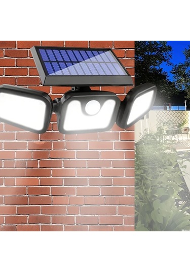 Elmpaly Güneş Enerjili 3 Başlı Duvar Lambası 74 Led Hareket Sensörlü Güvenlik Işığı Bahçe Ön Kapı Garaj Yol Aydınlatma Su Geçirmez Solar Enerji Tasarruflu Altın