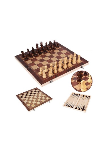 Sones 44 X 44 Cm 3'ü 1 Arada Ahşap Satranç Takımı Çocuklar Ve Yetişkinler İçin Katlanabilir Satranç Tahtası