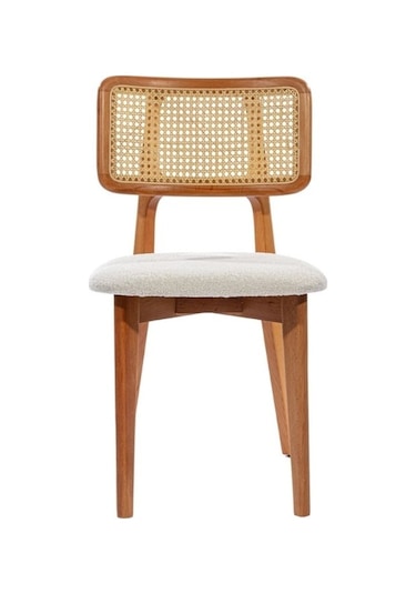 Zeus Hazeranlı Hasırlı Model Ahşap Bohem Sandalye Natural - Krem