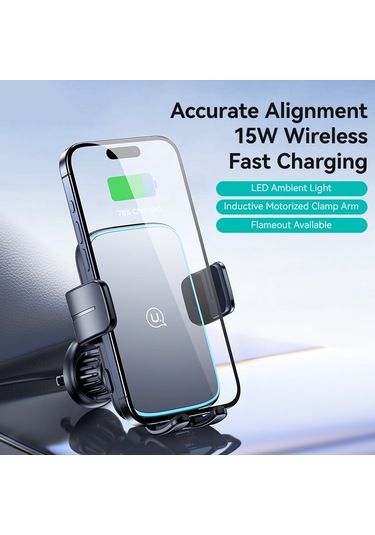 Usams Cd230 15w Doğru Hizalama Vantuzlu Kablosuz Şarj Araç Telefonu Tutucu Siyah