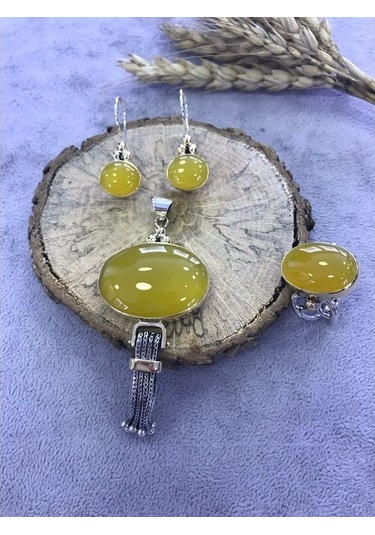 Sarı Akik Taşlı Gümüş Set 925 Ayar Taş (512171778)