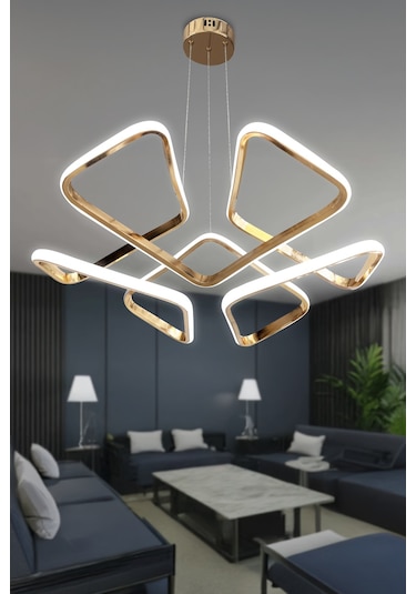 Dron Köşeli Modern Sarkıt Led Avize - Salon & Oturma Odası Avizesi - - Kumandalı / Gold Gold