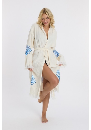 Mulberry Muslin Peştemal Bornoz Banyo Ve Plaj Elbisesi Mavi