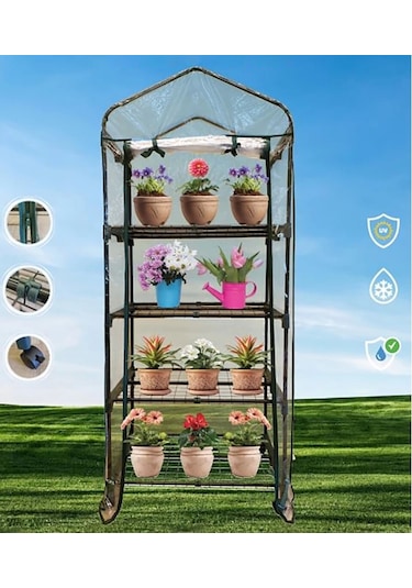 Gardener 16040 4 Katlı Tekerlekli Portatif Şeffaf Bahçe Serası - 69 Cm X 49 Cm X 158 Cm