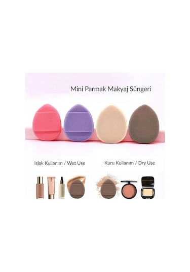 4lü Mini Parmak Makyaj Süngeri Kapatıcı - Pudra - Allık Renkli