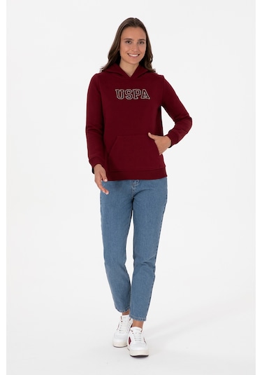 U.S. Polo Assn. Kadın Bordo Şardonlu Kapüşonlu Basic Sweatshirt 50313566-VR014 U.S. Polo Assn. Kadın Bordo Şardonlu Kapüşonlu Basic Sweatshirt 50313566-VR014