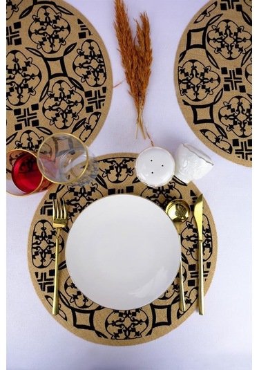 Digithome 6 Lı Jüt Amerikan Servisi Supla Yuvarlak Kahverengi 35 Cm Desen-6 Cly-j0035 C1-1-121 Kahverengi