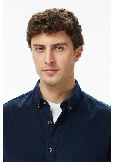 Erkek Lacivert Classic Fit Gömlek-11579 Lacivert