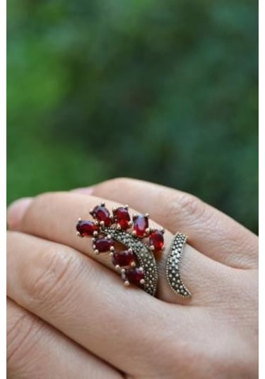 Stoneage Bordo Salkım Ayarlanabilir Kadın  Yüzük Çok Renkli