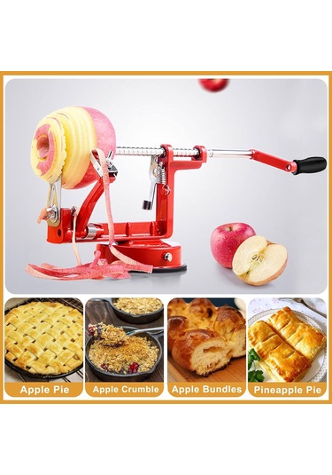 Geeksen Kırmızı Çelik Bıçaklı Sünger Tutuculu Elma-armut-havuç Soyucu Dilimleyici Çekirdekçı 2 Adet Değişim Çekirdek Kafası + 1 Adet Değişim Soyma Kafası Dahil Kırmızı