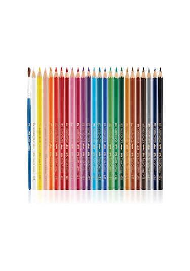 Faber-Castell Karton Kutu Sulu Boya Kalemi, 24 Renk, Suda Çözünebilir, Fırça ve Kalem Hediyeli