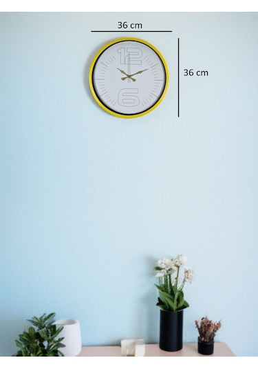36 Cm Sarı Dekoratif Duvar Saati Renkli 39566478