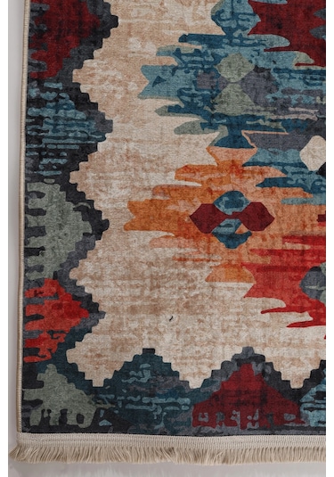 Blghome Kilim Desen Modern Halı Dekoratif Kilim Bej - Mavi
