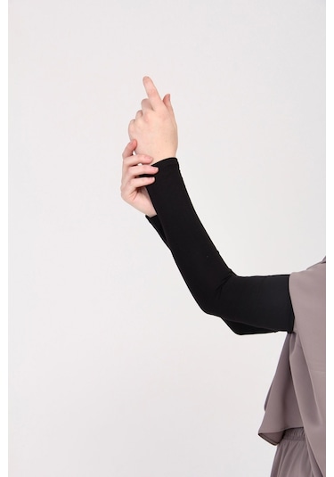 Likralı Kaymayan Kurtarıcı 1 Çift Tesettür Kolluk Siyah