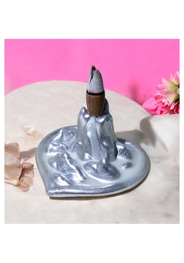 Kalp Şeklinde Himalaya Dağ Tasarımlı Geri Akış Tütsülük Gümüş