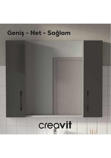 D10 60 Cm Melamin Raflı Ayna Antrasit Meşe Beyaz