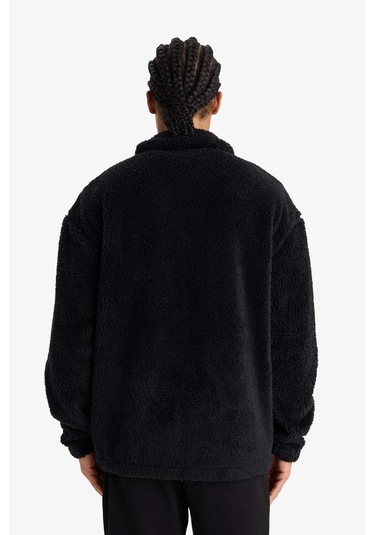 Defacto Defactofit Boxy Fit Dik Yaka İçi Yumuşak Tüylü Pelüş Hırka F3812ax25wnbk81 Siyah-bk81