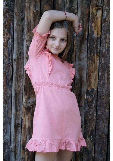 Pamuk Fırfırlı Elbise Mercan Nanna Fashion 2022-G-0004