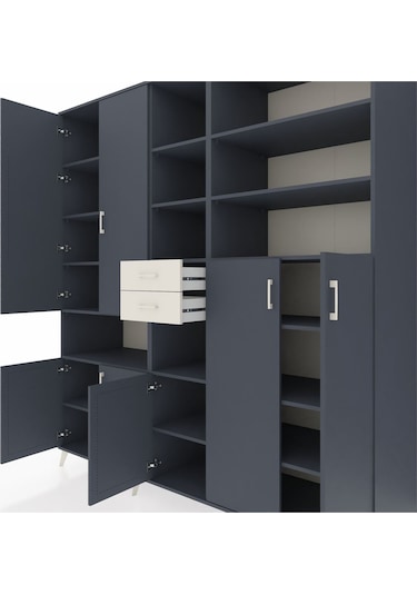 Kronos Dolap 17 Raflı 2 Çekmeceli 7 Kapaklı 220x59x243 Antrasit-antrasit/aytaşı Antrasıt/aytası