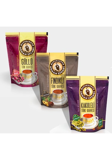 Altıncezve Orhan Efendi Keyif Paketi 2 Güllü + Kakuleli +Fındıklı Türk Kahvesi 3 x 100 G