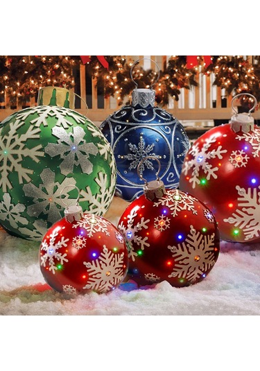 Hfambition Kış Mevsimi Dekorasyon Balonu 60cm Dış Mekan Pvc Şekerpare Desenli Hava Toyu - Mavi Kar Tanesi Çok Renkli