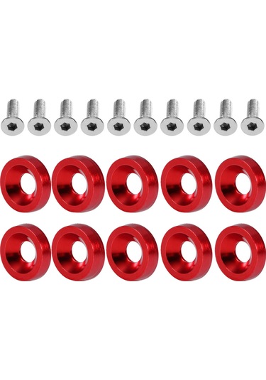 Kosona Araba Modifikasyonu 6mm Paslanmaz Çelik Ve Aluminyum Dekoratif Vida Seti - 10 Adet Yonga + 10 Adet Vida Kırmızı - Tampon, Plaka Tutucu Uyumlu