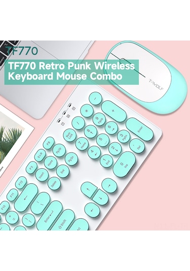 Lemestar T-wolf Tf770 Retro 2.4g Kablosuz Klavye Seti - Pembe Renk, Sessiz Tuşlar, Geniş Uyumluluk