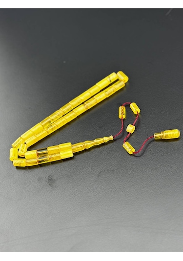 El Yapımı Sıkma Kehribar Kesme Tesbih Hcz-model Tgver Sarı