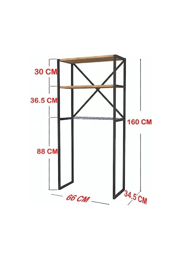 Nr Çamaşır Makinesi Üstü Dikey 2 Raflı Düzenleyici Siyah Metal Siyah