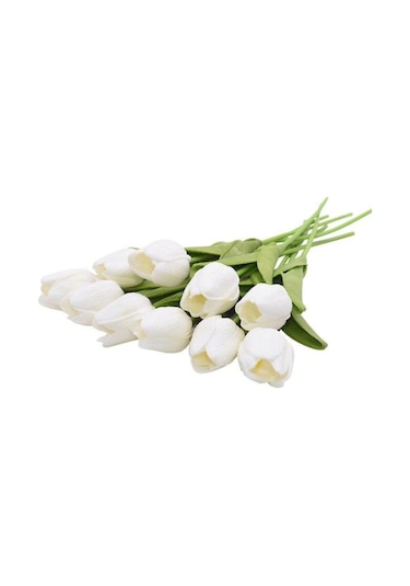 Yapay Çiçek Islak Lale Gerçeksi Doku 10Lu Beyaz (370690052)
