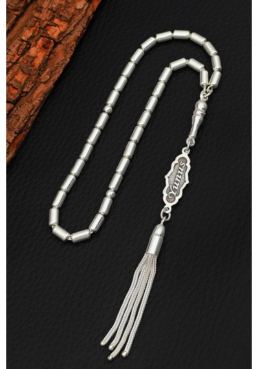 İsimli Gümüş Tesbih Kapsül Kesim Kişiye Özel İsim Yazılı Gümüş Tesbih 925 Ayar St385 Gümüş - Siyah