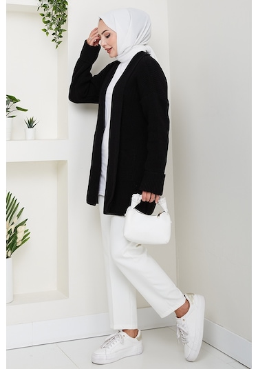 Enfil Şal Yaka Triko Hırka 1598 - Siyah Siyah