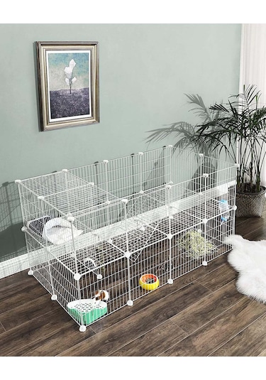 Hodbehod 36 Panel Beyaz Evcil Küçük Hayvan Kedi Köpek Kuş Evi Kafesi