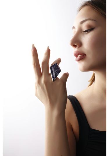 Matya Antik Gümüş Kaplama Ayarlanabilir Mor Taşlı Yüzük Antik Gümüş