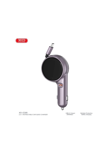 Xo Cc65 60w Makaralı Araç Şarjı - Dahili Type-c Kablolu Çift Çıkışlı Hızlı Şarj