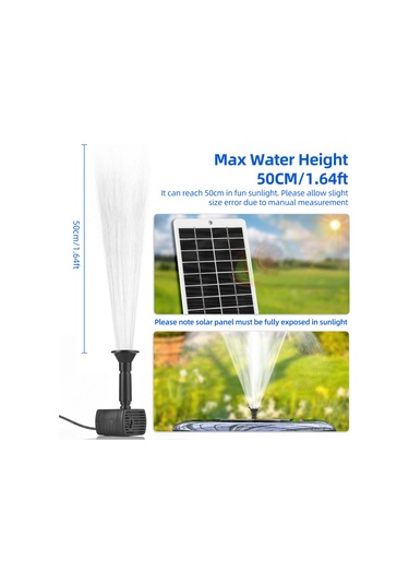 Konesam 4w Güneş Enerjili Usb Çıkışlı Su Pompası, 6 Fıskiye Modu, 120l/h Akış, 50cm Yükseklik, Otomatik Bahçe Dekoru, Siyah