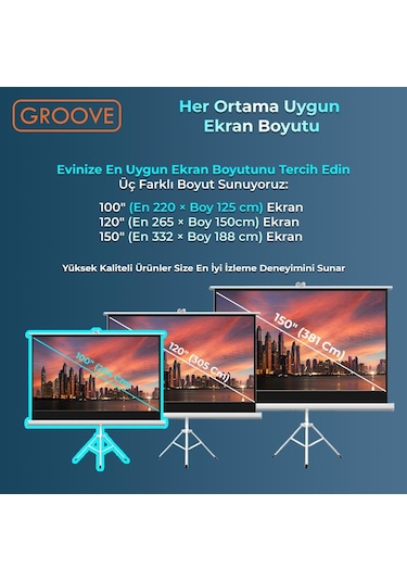 Groove Vizio Pro 100 Inch 220x125cm Blackout Işık Geçirmez Tripod Ayaklı Projeksiyon Perdesi