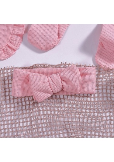 Omuzdan Fırfır Detaylı 5 Parça %100 Pamuk Kız Hastane Çıkışı Pembe