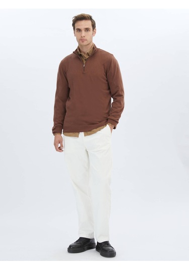 Kip Kahverengi Yarım Balıkçı Yaka Desenli Pamuk Karışımlı Triko Çok Renkli