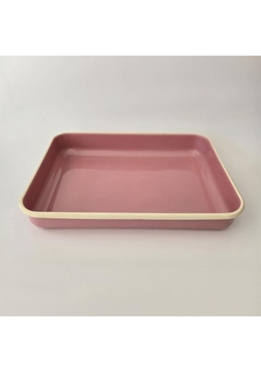 Emaye Dikdörtgen Fırın Tepsisi Gül Kurusu Pembe