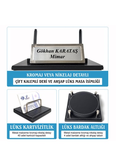 Prozenis Aksu Krom Detaylı İsimlikli Sümen Takımı Lüks Ofis Seti
