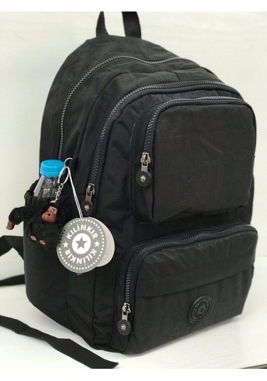Klinkır Çok Gözlü Okul Için Uygun Kumaş Sırt Çantası Siyah Siyah Siyah