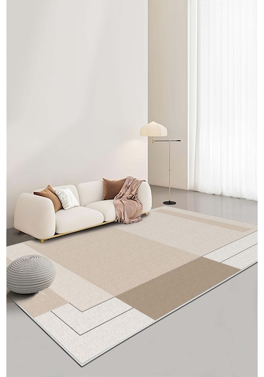 West Home Makinede Yıkanabilir Kaymaz Taban Leke Tutmaz Bej Salon Halısı Mutfak Halısı Ve Yolluk 606 Beige