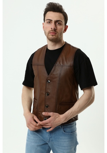 Hakiki Deri Yelek Kahverengi