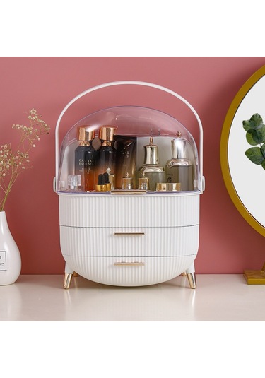 Çekmeceli Makyaj Kutusu Ve Düzenleyici Kozmetik Eşya Masa Üstü Organizer Beyaz