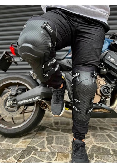 Motosiklet Lüx Dizlik Mafsallı Koruma Carbon Desenli Rahat Kullanım Motorcu Diz Koruyucu Siyah